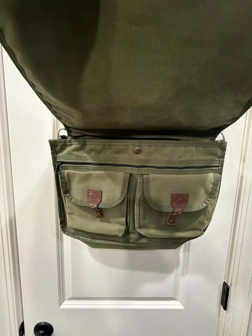 Gokeys Canvas Leather Messenger Bag Green